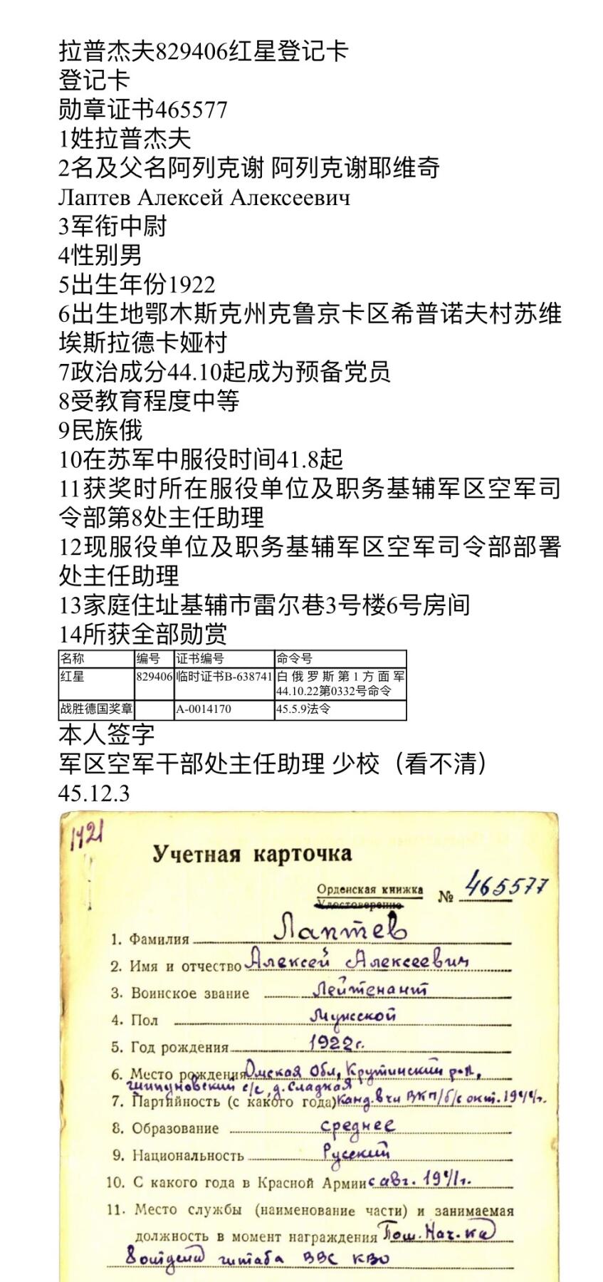 大猫徽章拍卖第251期 苏联红星勋章1⃣️ 部分档案