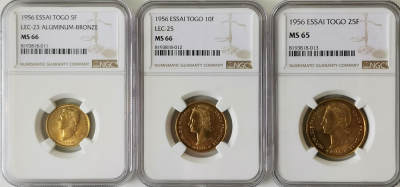 NGC-MS66/65 1956法属多哥样币三枚套完美品 - NGC-MS66/65 1956法属多哥样币三枚套完美品