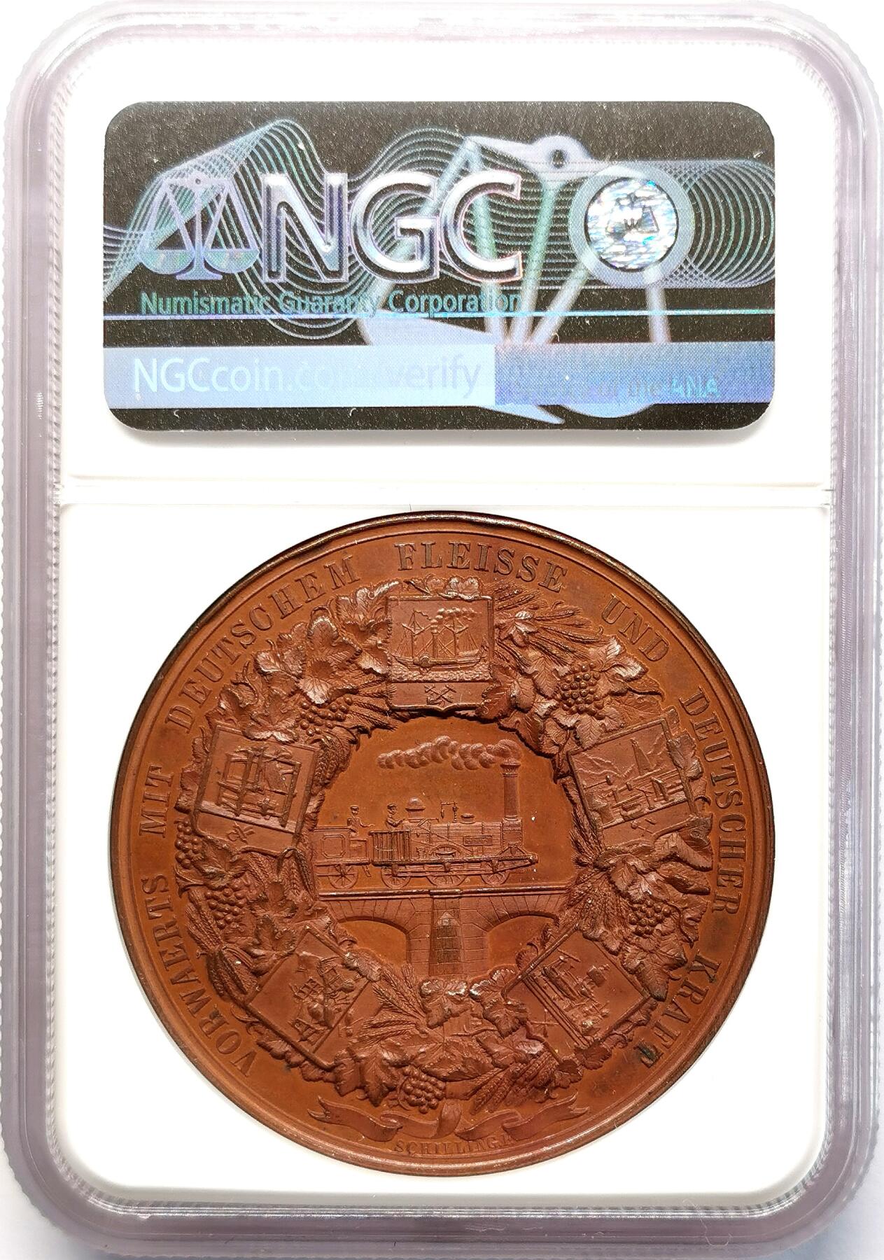 凡希社世界钱币微拍第二百七十七期 1844德国柏林商业产品博览会NGC-MS62，铜色优美！