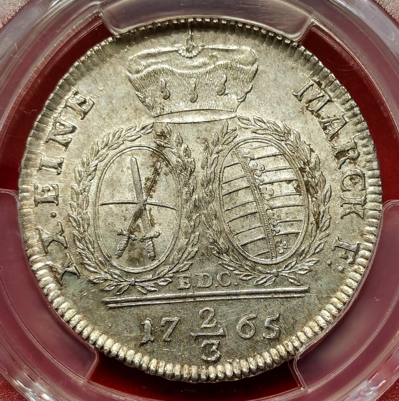 凡希社世界钱币微拍第二百七十七期 荐！1765EDC德国萨克森奥古斯特三世2/3泰勒PCGS-MS62，哑光灰彩，质感一流，P唯一亚军！