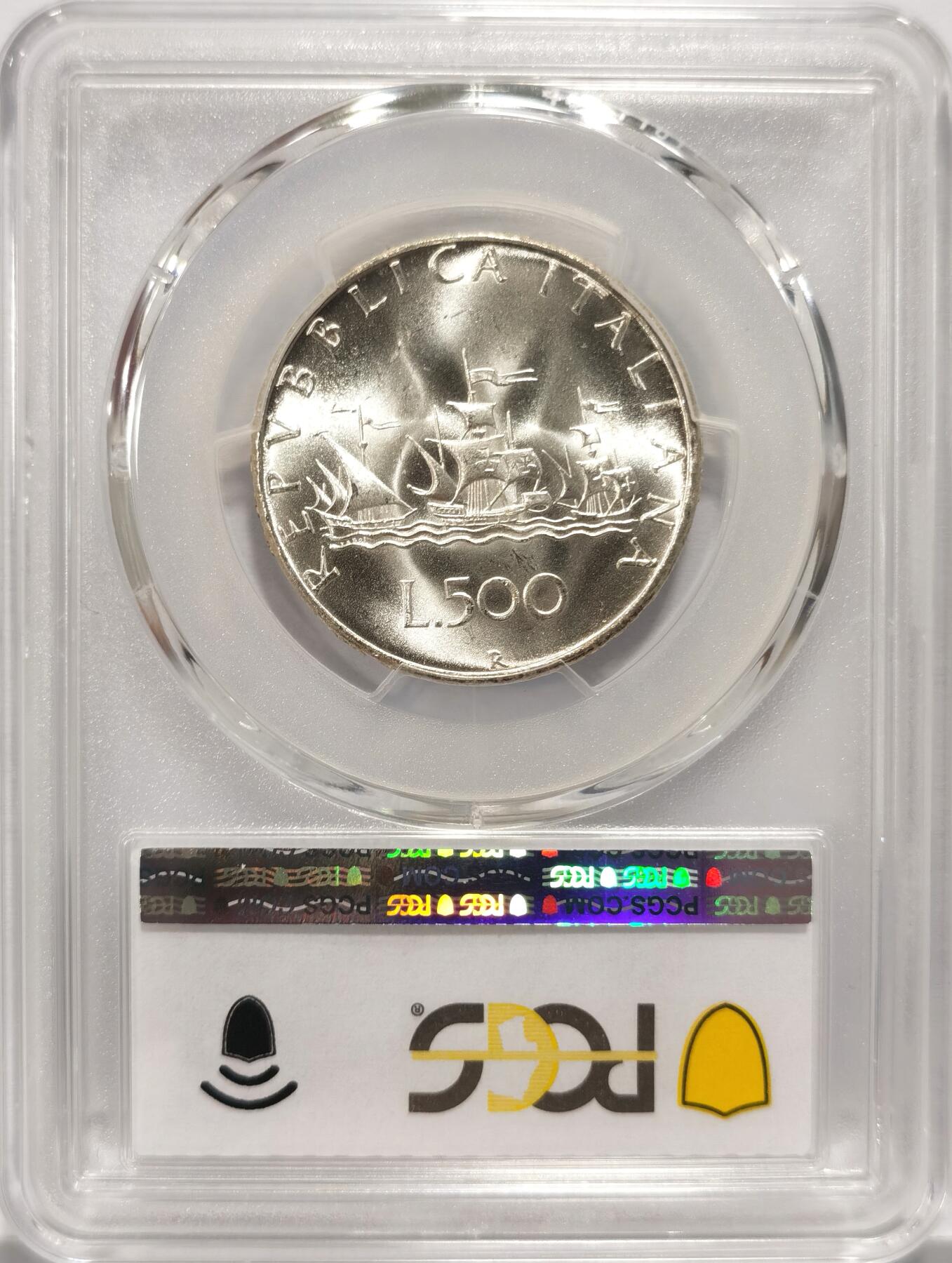 博洋堂世界钱币拍卖第084期（全场包邮） 冠军分 PCGS MS67 意大利1966年帆船女神500里拉银币，67以下烂大街了，67冠军分无需换藏，拆原卷都不一定出一枚67，高分不易