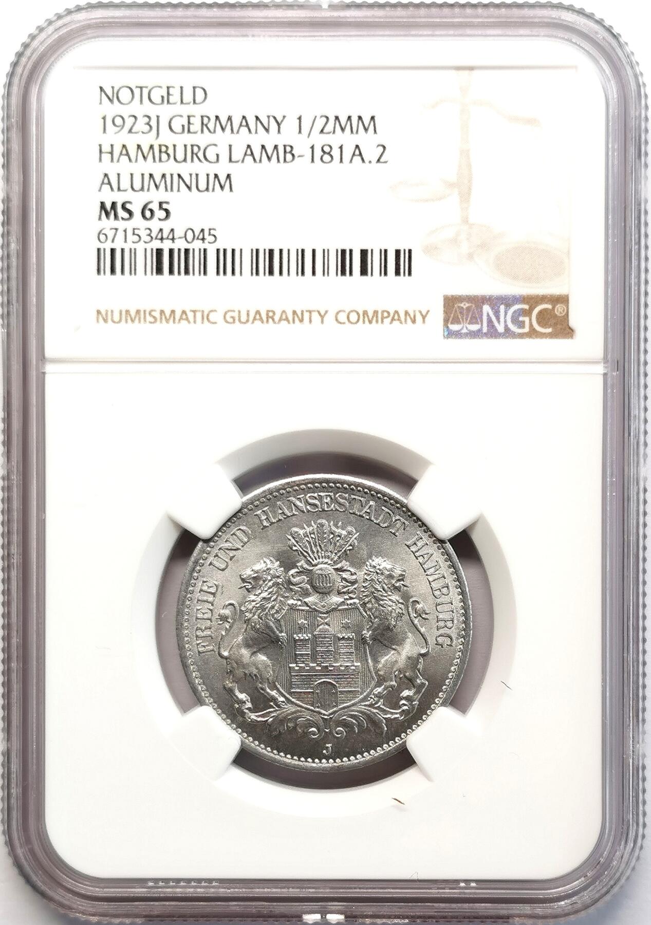 凡希社世界钱币微拍第二百七十七期 1923J德紧50万马克NGC-MS65