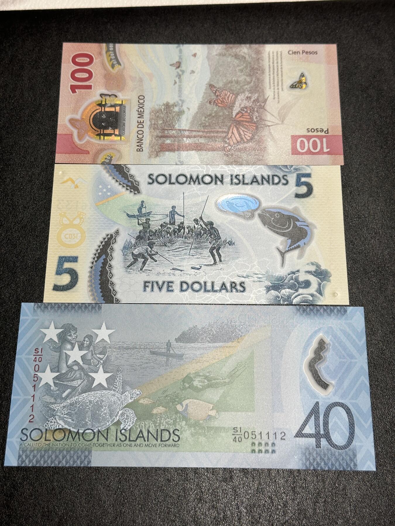 《外钞收藏家》第三百九十四期 墨西哥、所罗门群岛 三张塑料钞一起 全新UNC