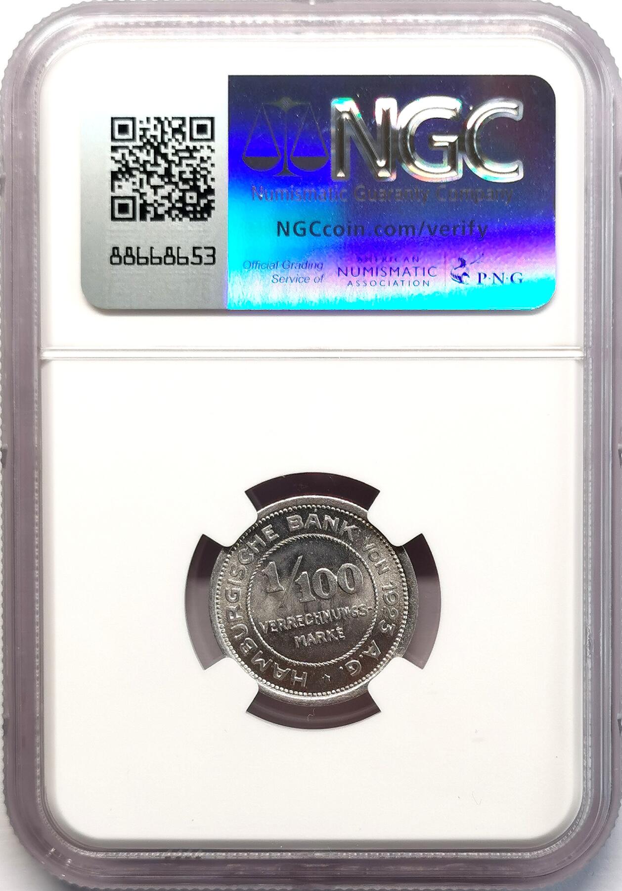 凡希社世界钱币微拍第二百七十七期 1923德紧1/100马克NGC-MS66