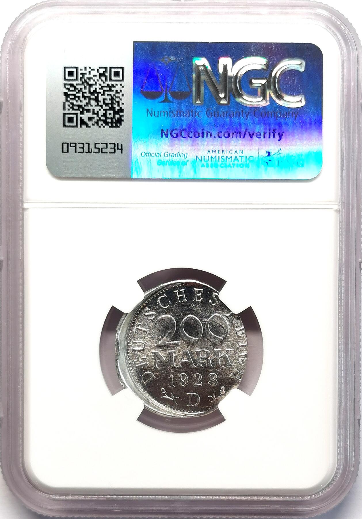 凡希社世界钱币微拍第二百七十七期 1923D德紧200马克偏打NGC-MS66