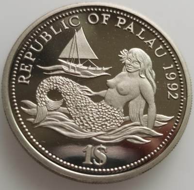 各种欧洲散币20240726场次（中拍皆有赠品），每周两拍，可寄存，周日统一发货 - 海洋生物保护系列 帕劳 1992 1元 海洋生物 彩色 纪念币 37mm 世界第一枚彩色纪念币