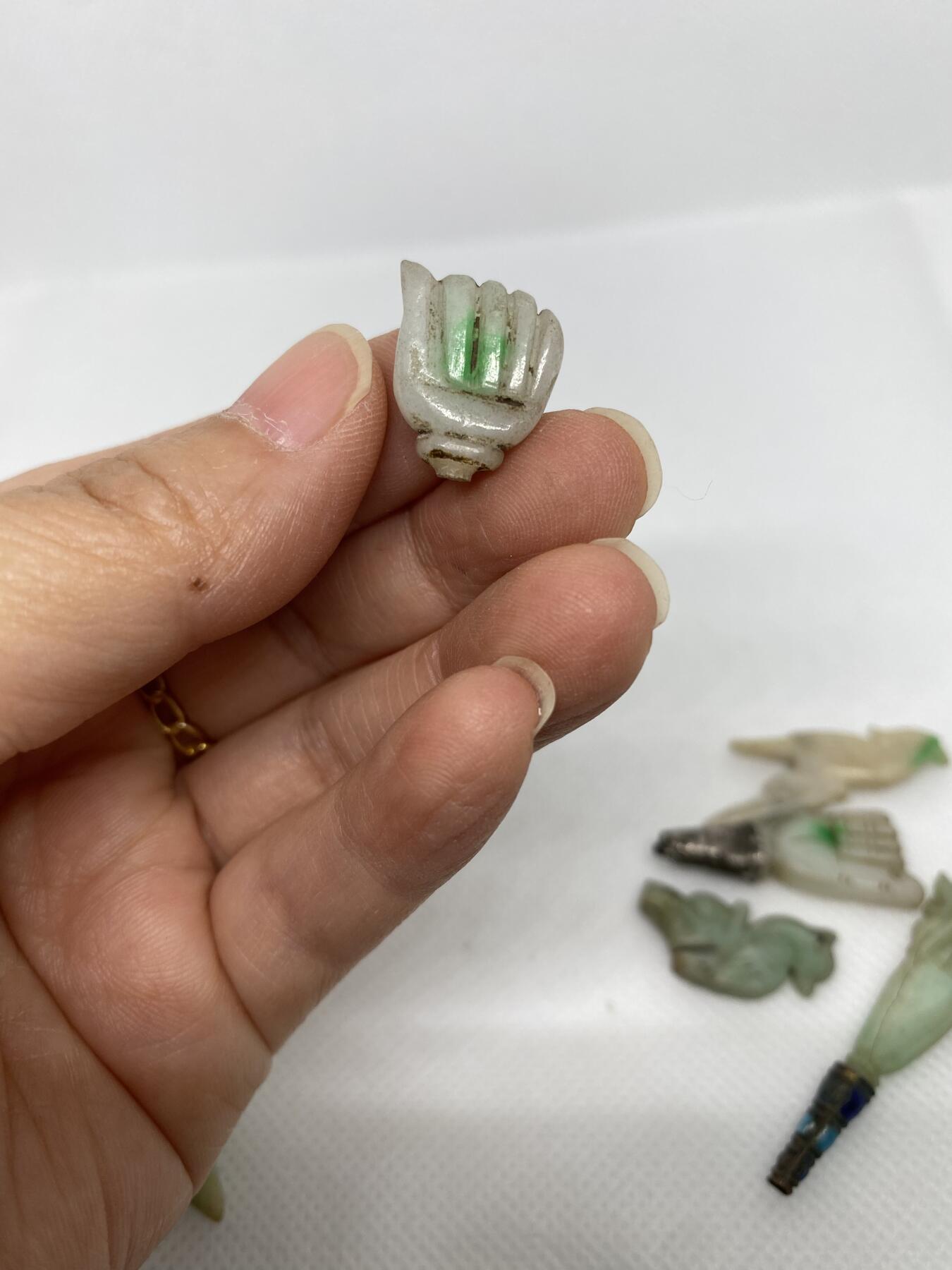 清代翡翠佛手花鸟簪子头7个，尺寸1.5-4.2厘米，品相如图，700包快递