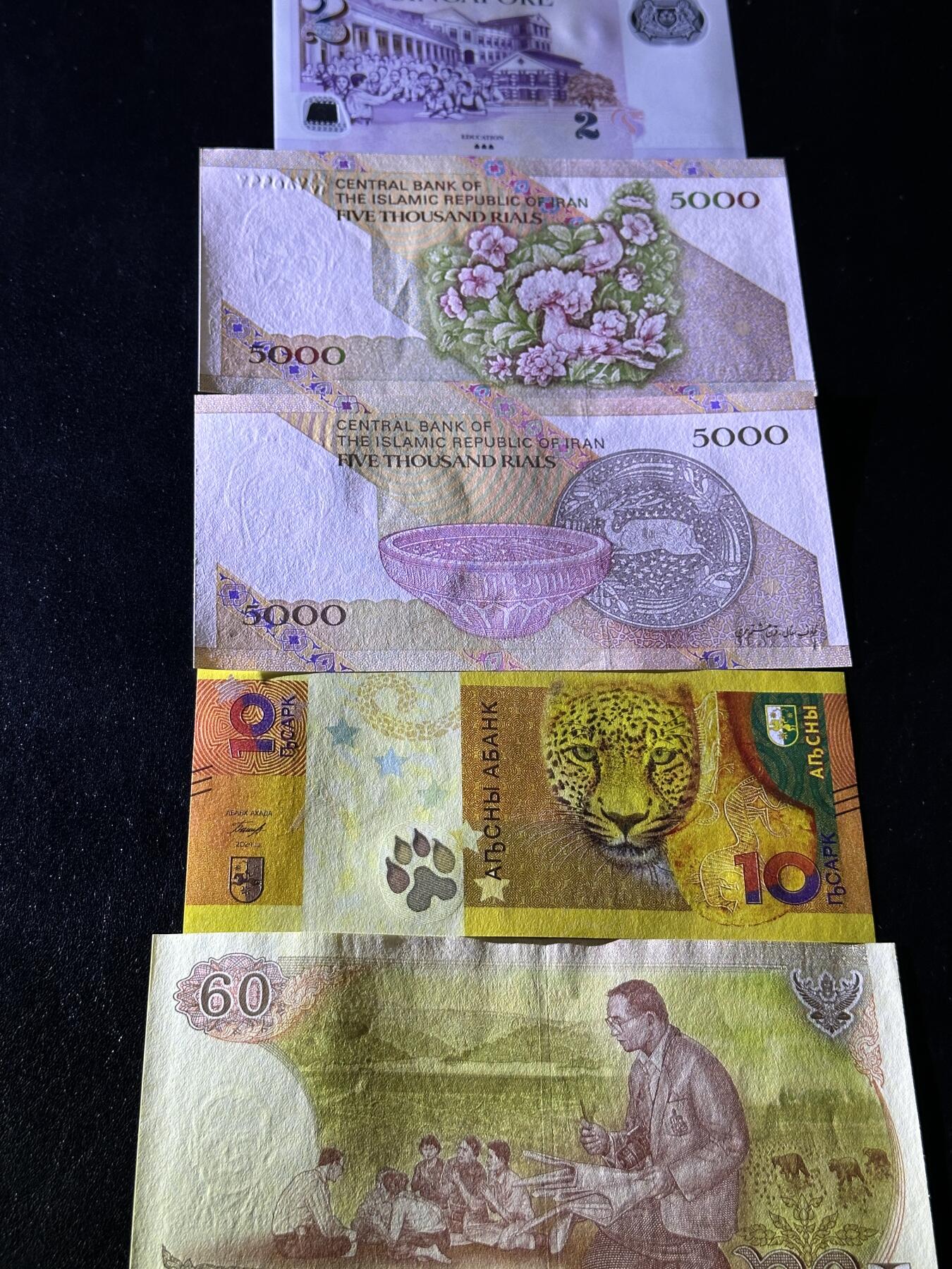 《外钞收藏家》第三百九十四期 新加坡、伊朗、阿布哈兹、泰铢 五张精美纸币 全新UNC