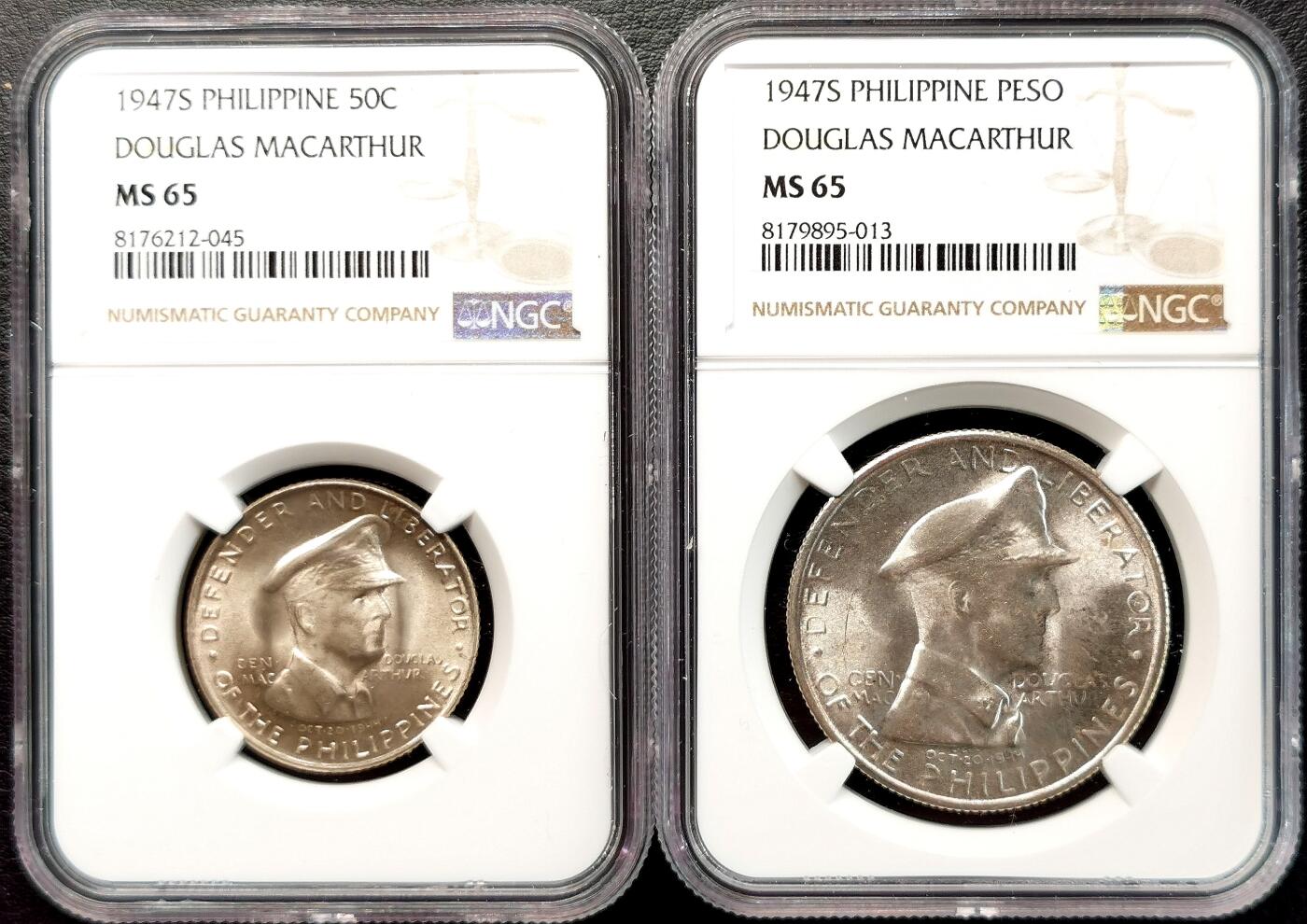 凡希社世界钱币微拍第二百七十七期 1947菲律宾麦克阿瑟纪念银币两枚套NGC-MS65