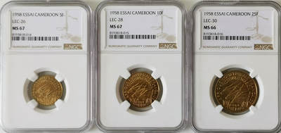 NGC-MS67/66 1958法属赤道非洲喀麦隆样币三枚套 - NGC-MS67/66 1958法属赤道非洲喀麦隆样币三枚套