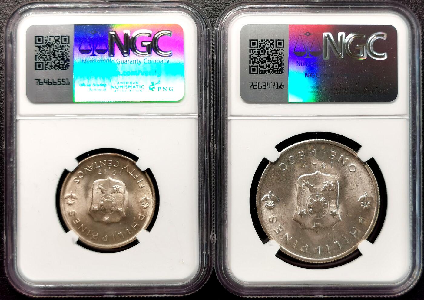 凡希社世界钱币微拍第二百七十七期 1947菲律宾麦克阿瑟纪念银币两枚套NGC-MS65