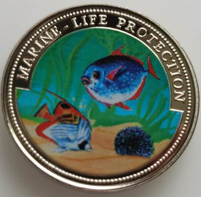 各种欧洲散币20240726场次（中拍皆有赠品），每周两拍，可寄存，周日统一发货 - 海洋生物保护系列 加纳 1997 10西卡 保护海洋生物系列 鱼类 彩色 纪念币 38mm