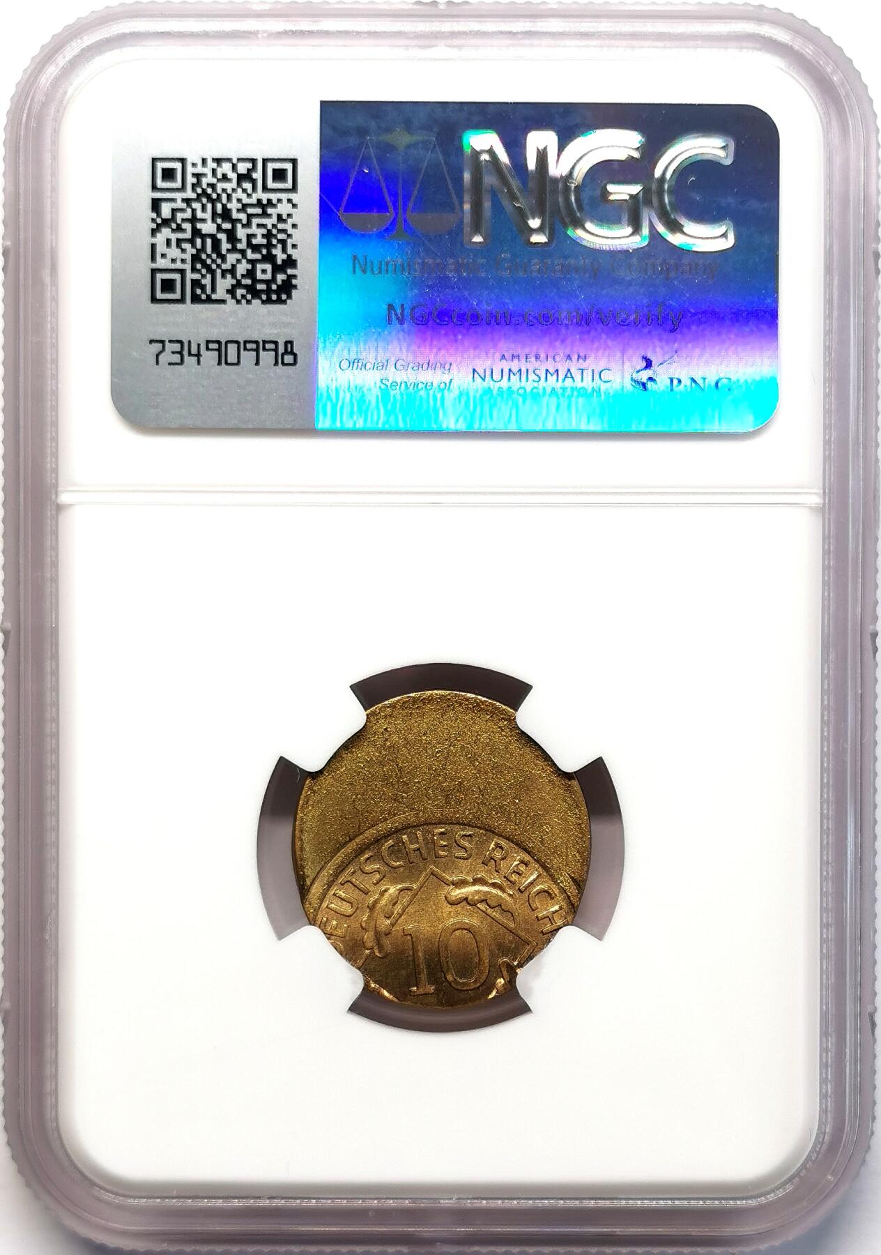 凡希社世界钱币微拍第二百七十七期 魏玛德国谷穗10芬尼偏打NGC-MS64