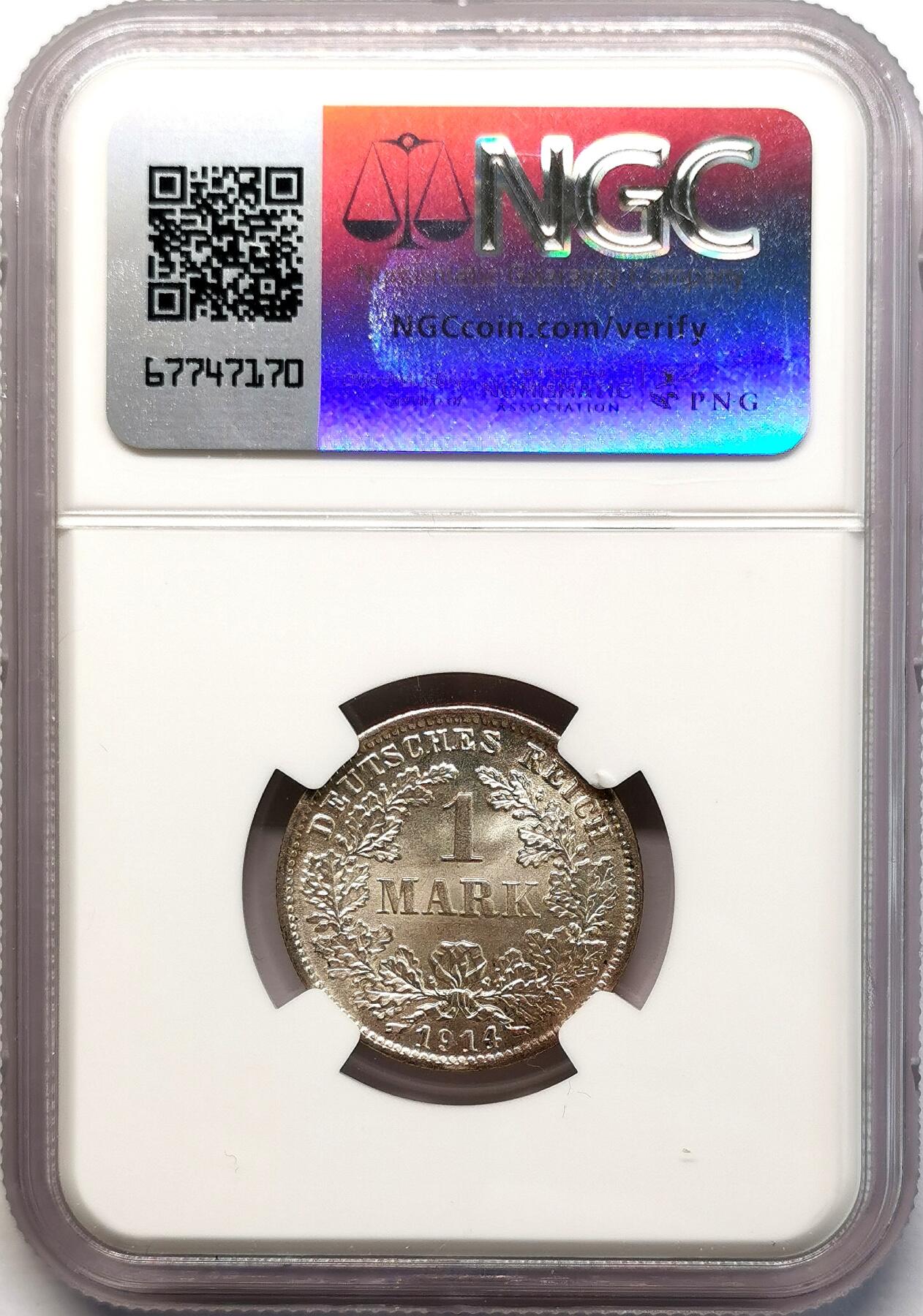凡希社世界钱币微拍第二百七十七期 1914D德国银马克NGC-MS66