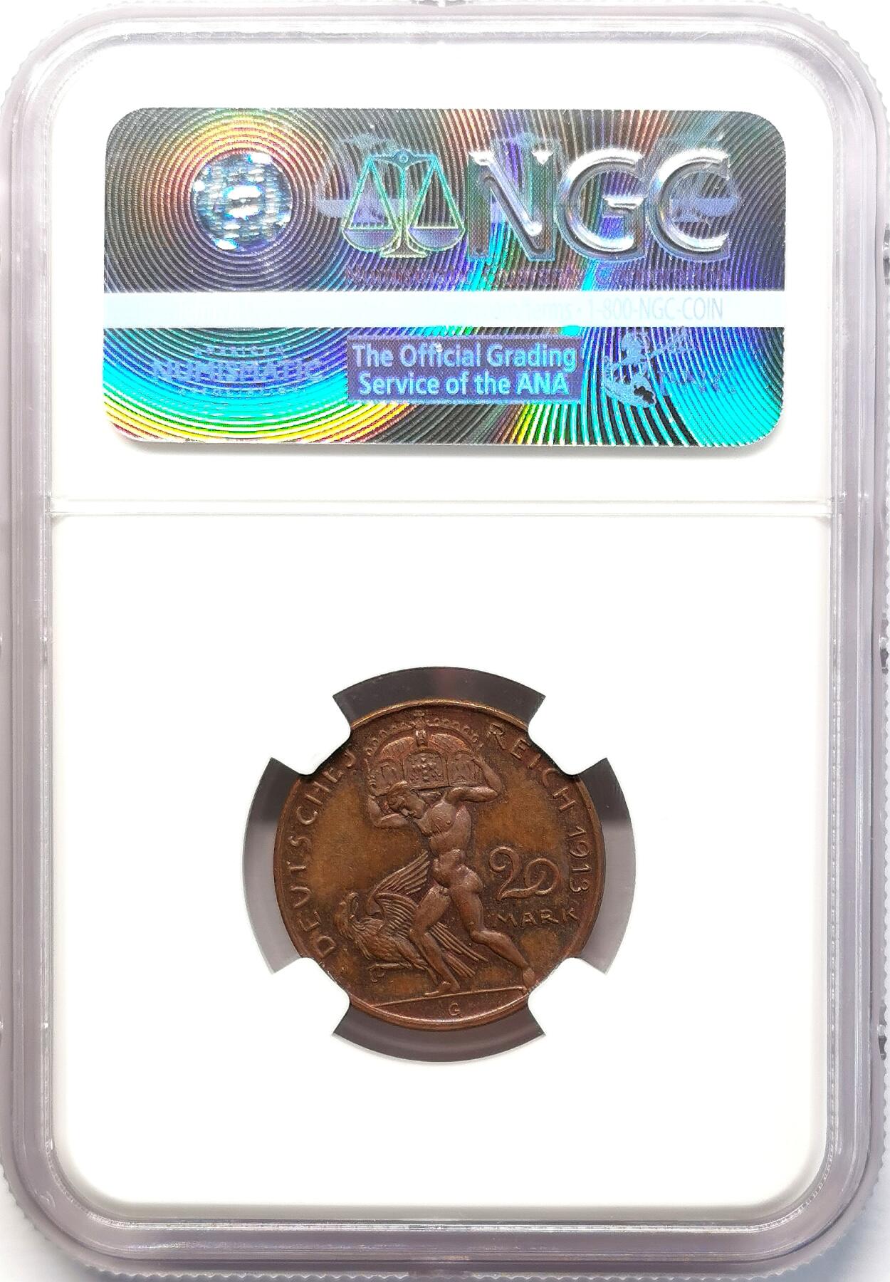 凡希社世界钱币微拍第二百七十七期 1913德国巴伐利亚20马克金币铜样NGC-PF63，欲戴王冠，必承其重！