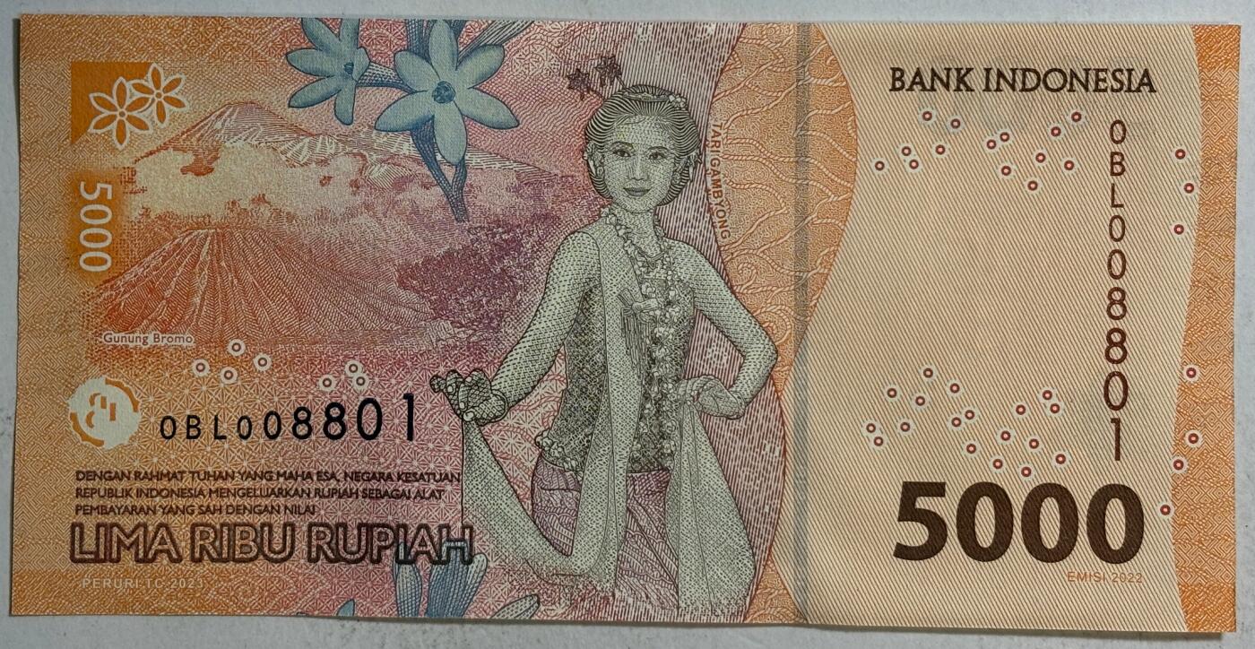 紫瑗钱币——第385期——纸币场 【倒置号】印度尼西亚 2022年 伊达姆·哈立德 5000卢比 UNC