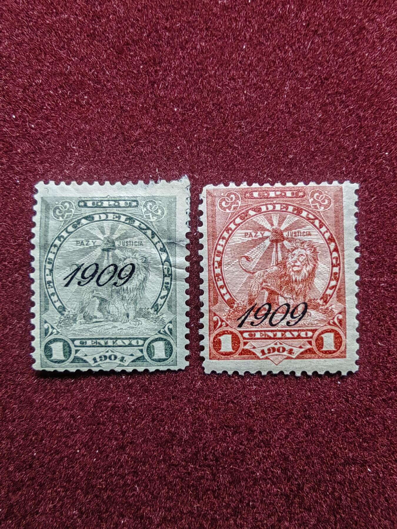 联合阁邮币社™ ——“多国邮票”0佣金 巴拉圭1904年狮子 加盖 1909