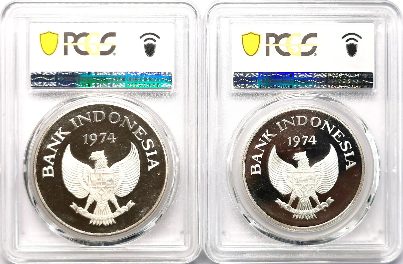 凡希社世界钱币微拍第二百七十七期 1974印度尼西亚珍稀动物纪念大银两枚套PCGS-PF65/66DCAM