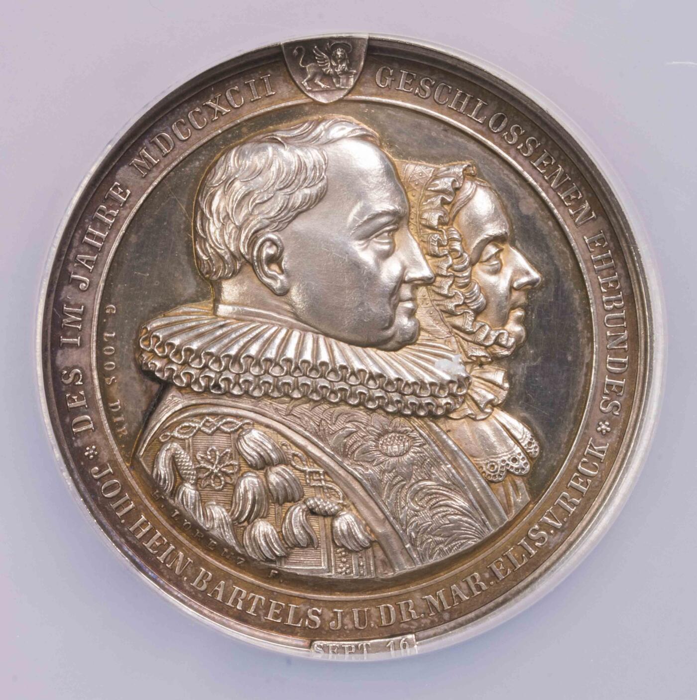 NGC-MS63 1871汉堡金婚双人头双面大银章冠军
