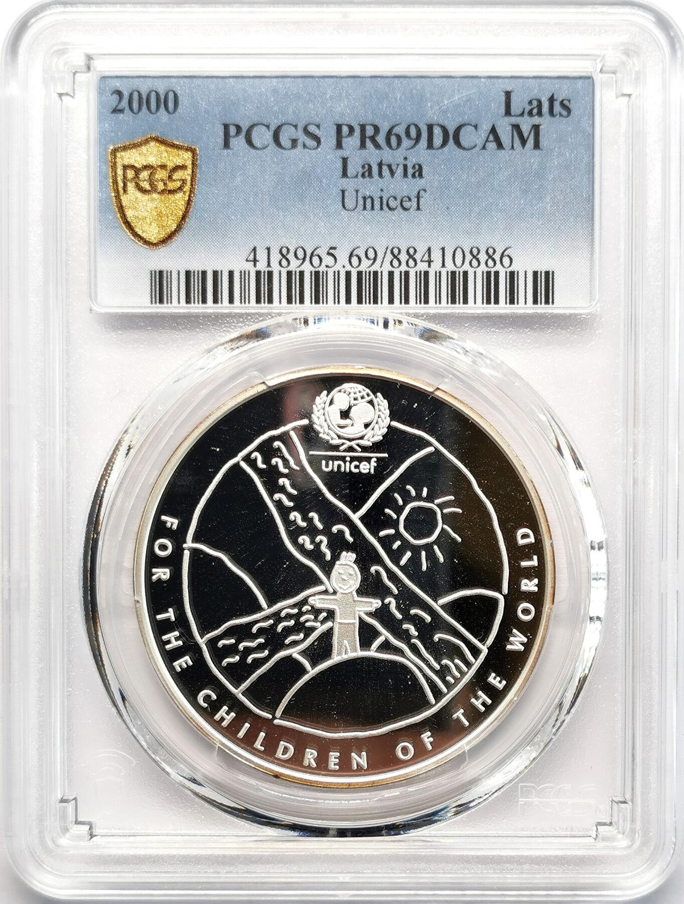 凡希社世界钱币微拍第二百七十七期 2000拉脱维亚联合国儿童基金会Lats大银精铸PCGS-PR69DCAM