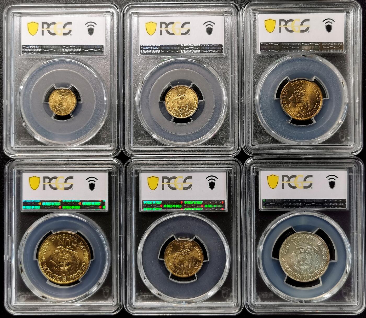 凡希社世界钱币微拍第二百七十七期 1965秘鲁造币厂400周年纪念MINT SET六枚一银五铜PCGS-MS高分！