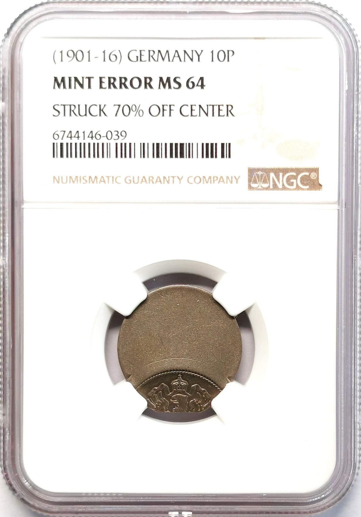 凡希社世界钱币微拍第二百七十七期 德意志第二帝国鹰10芬尼偏打错版币NGC-MS64