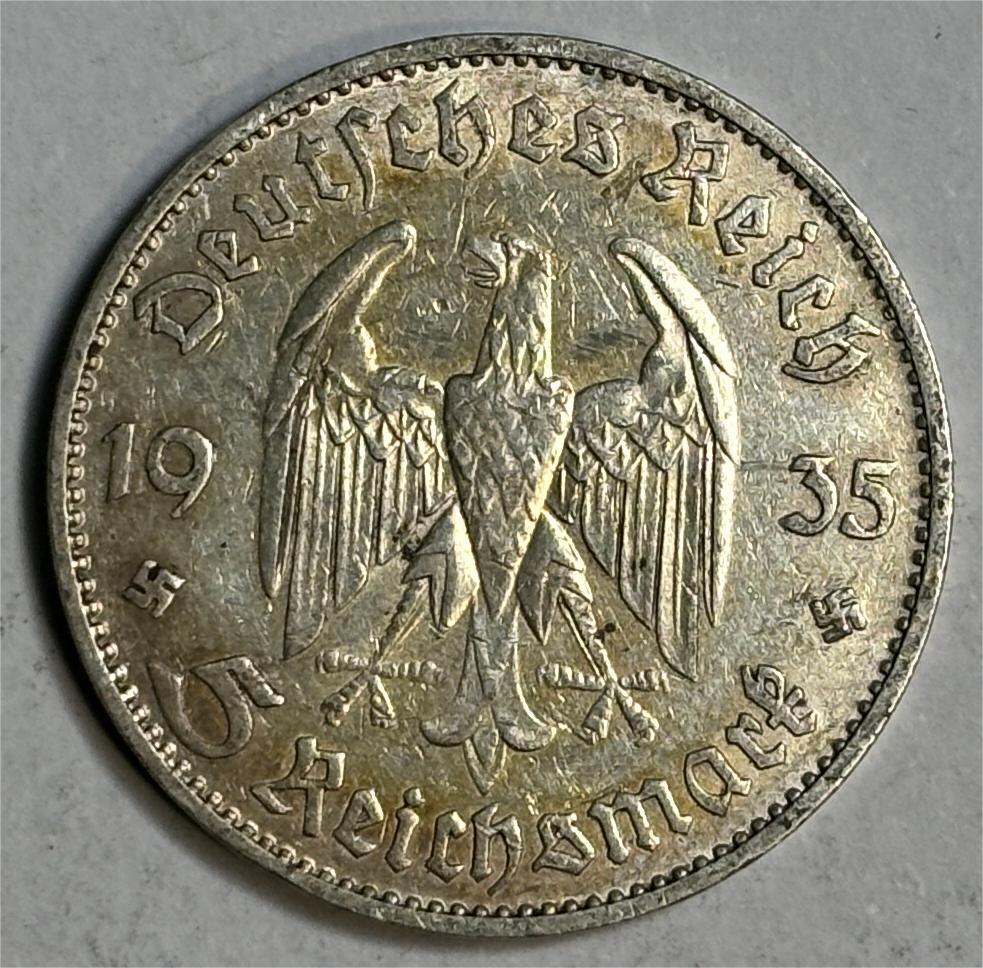 紫瑗钱币——第386期拍卖 德国 1935年 D版 波茨坦教堂 5马克 13.9克 0.9银