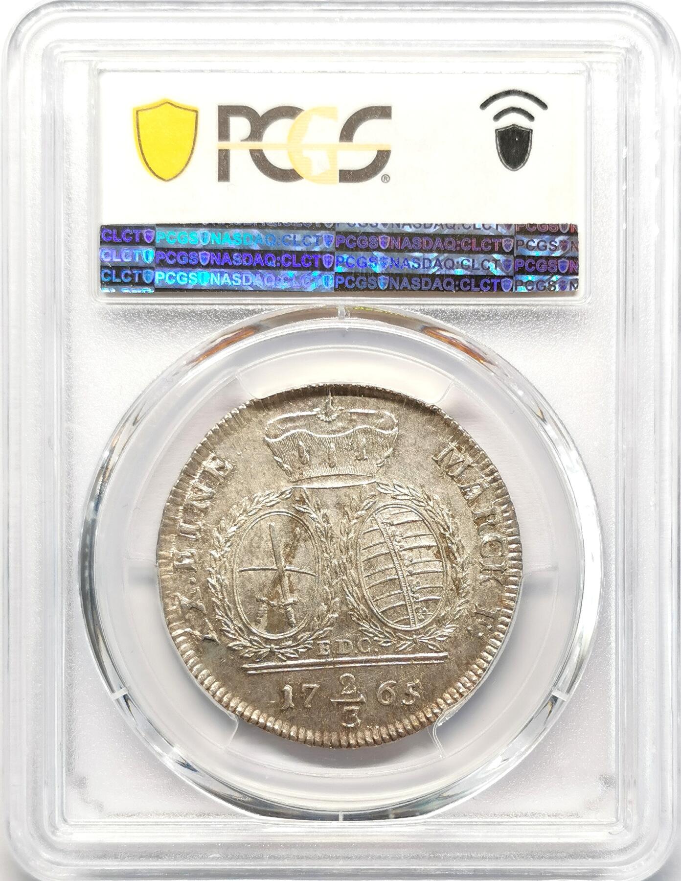 凡希社世界钱币微拍第二百七十七期 荐！1765EDC德国萨克森奥古斯特三世2/3泰勒PCGS-MS62，哑光灰彩，质感一流，P唯一亚军！