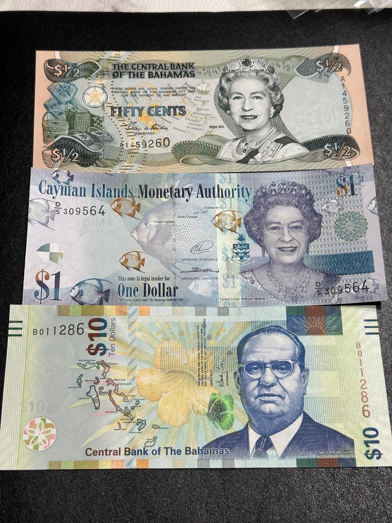 《外钞收藏家》第三百九十四期 巴哈马、开曼三张精美纸币 全新UNC