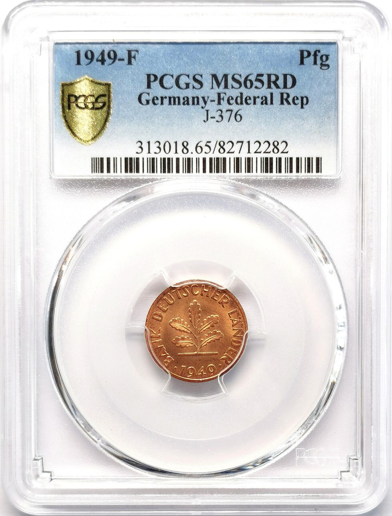 凡希社世界钱币微拍第二百七十七期 1949F联邦德国芬尼铜币PCGS-MS65