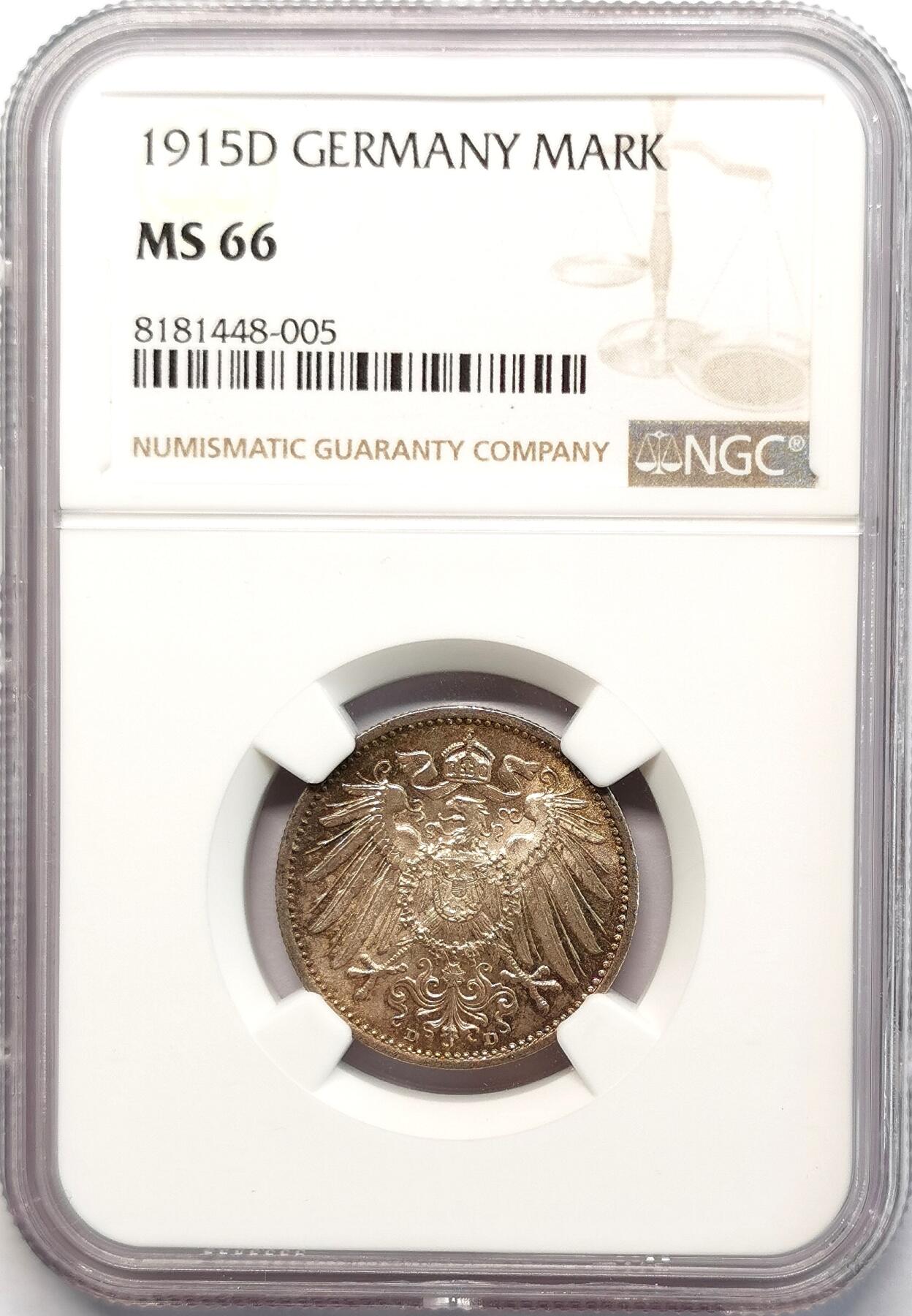 凡希社世界钱币微拍第二百七十七期 1915D德国银马克NGC-MS66