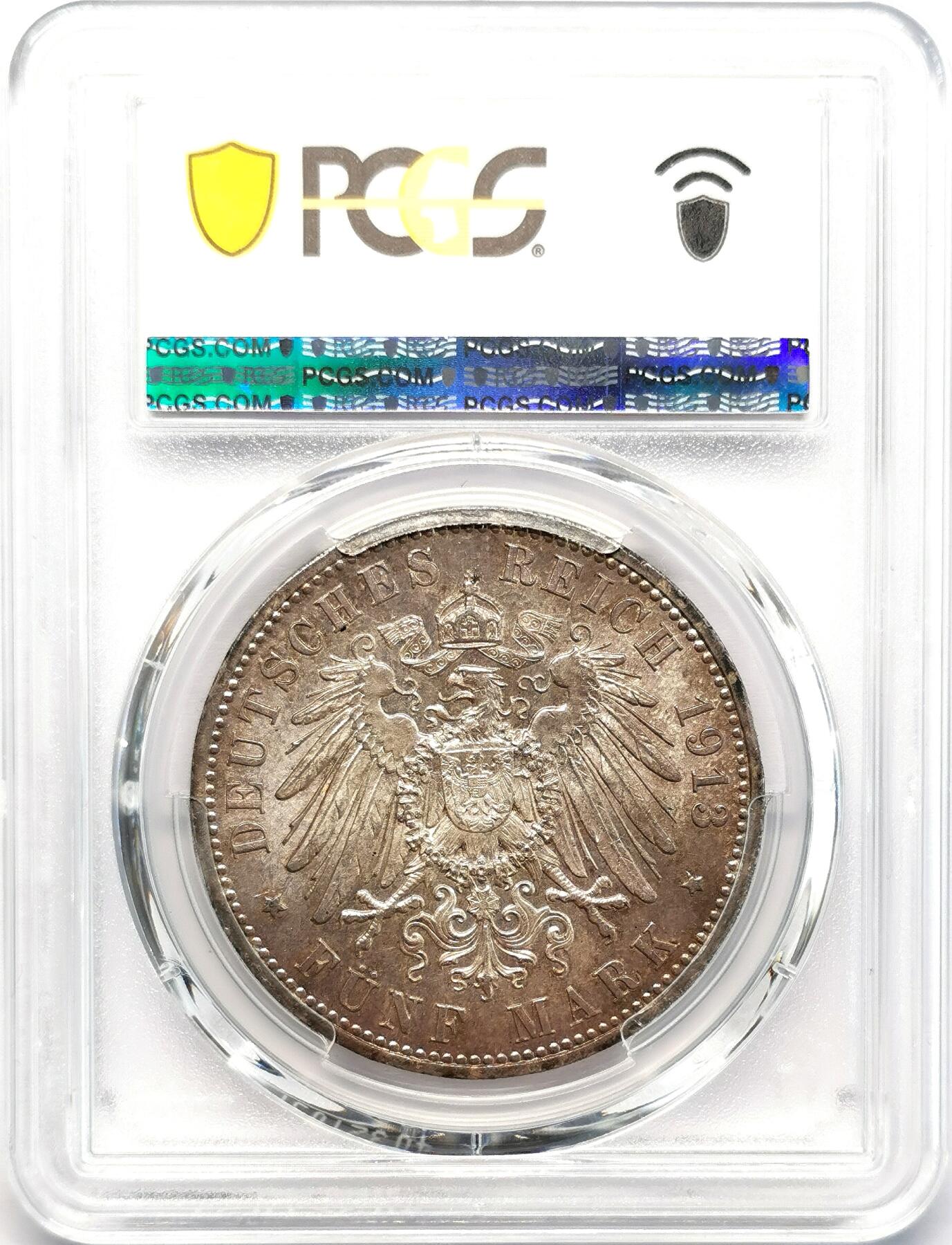 凡希社世界钱币微拍第二百七十七期 1913A德国普鲁士军装像5马克PCGS-MS62