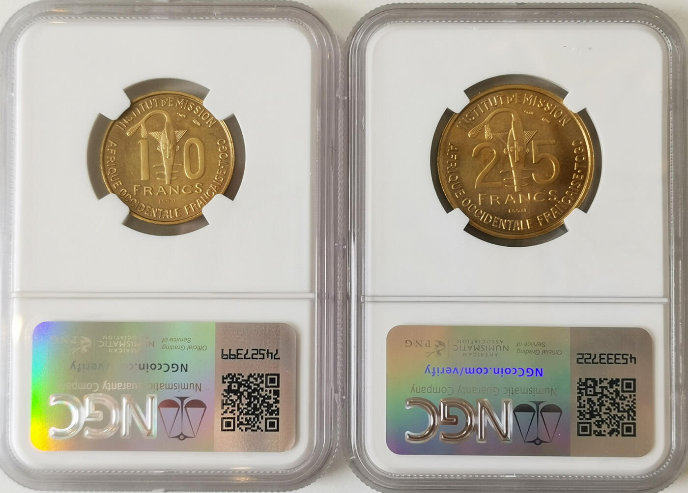 NGC-MS65/66 1957法属多哥样币一对高分完美品