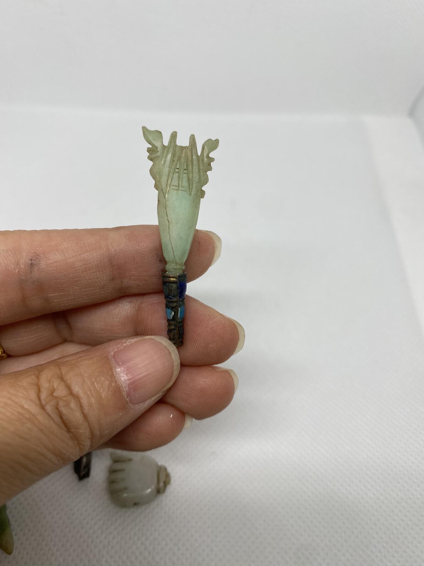 清代翡翠佛手花鸟簪子头7个，尺寸1.5-4.2厘米，品相如图，700包快递