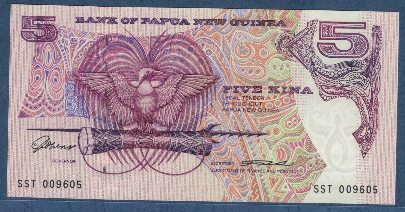 巴布亚新几内亚1993年5基纳 无47 签名4 P-14a 实物图 UNC
