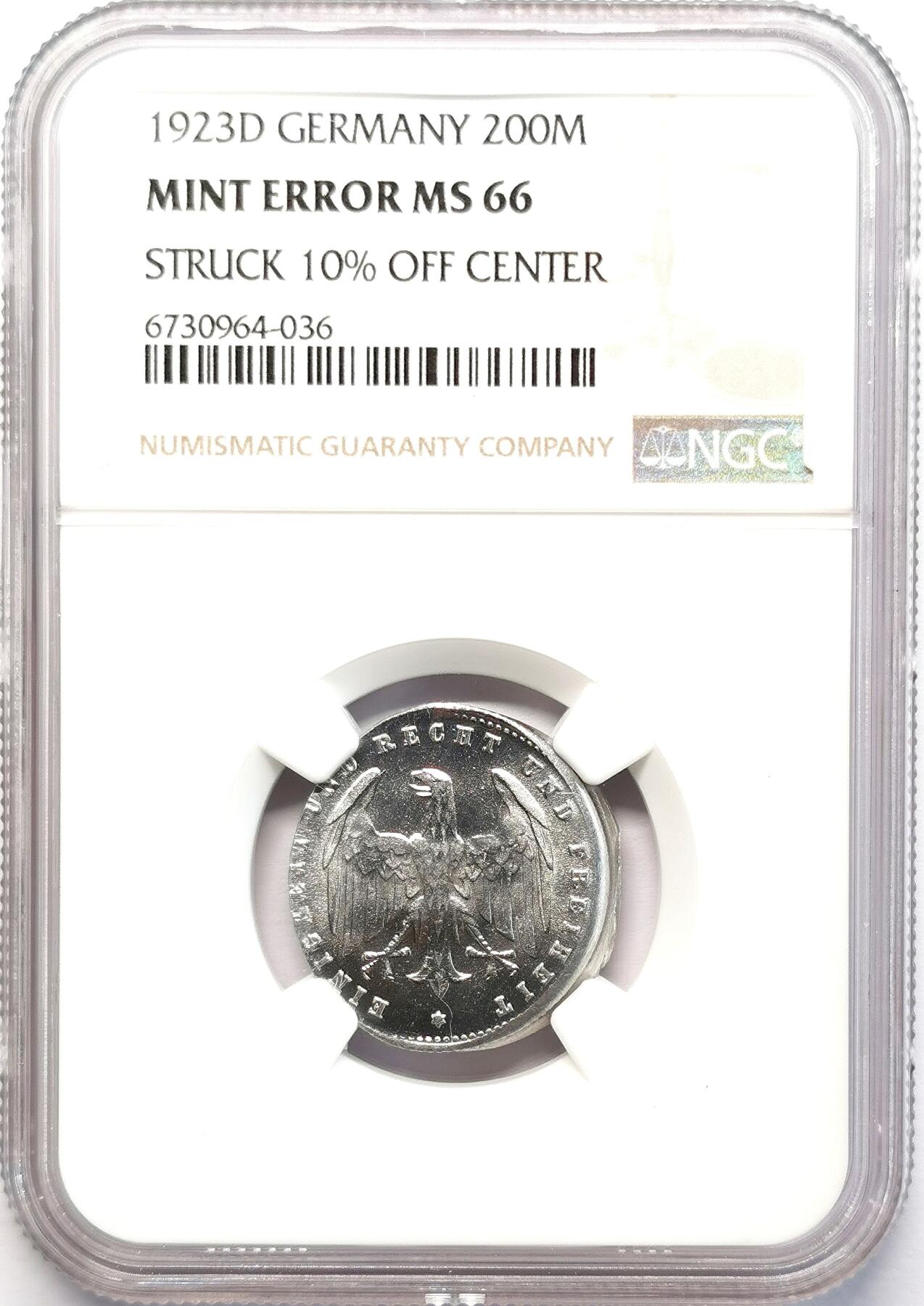 凡希社世界钱币微拍第二百七十七期 1923D德紧200马克偏打NGC-MS66