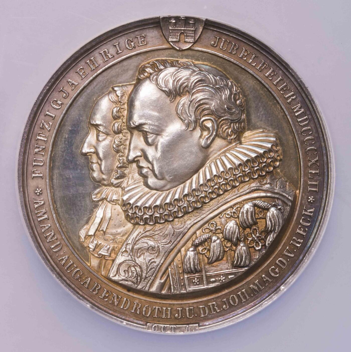 NGC-MS63 1871汉堡金婚双人头双面大银章冠军