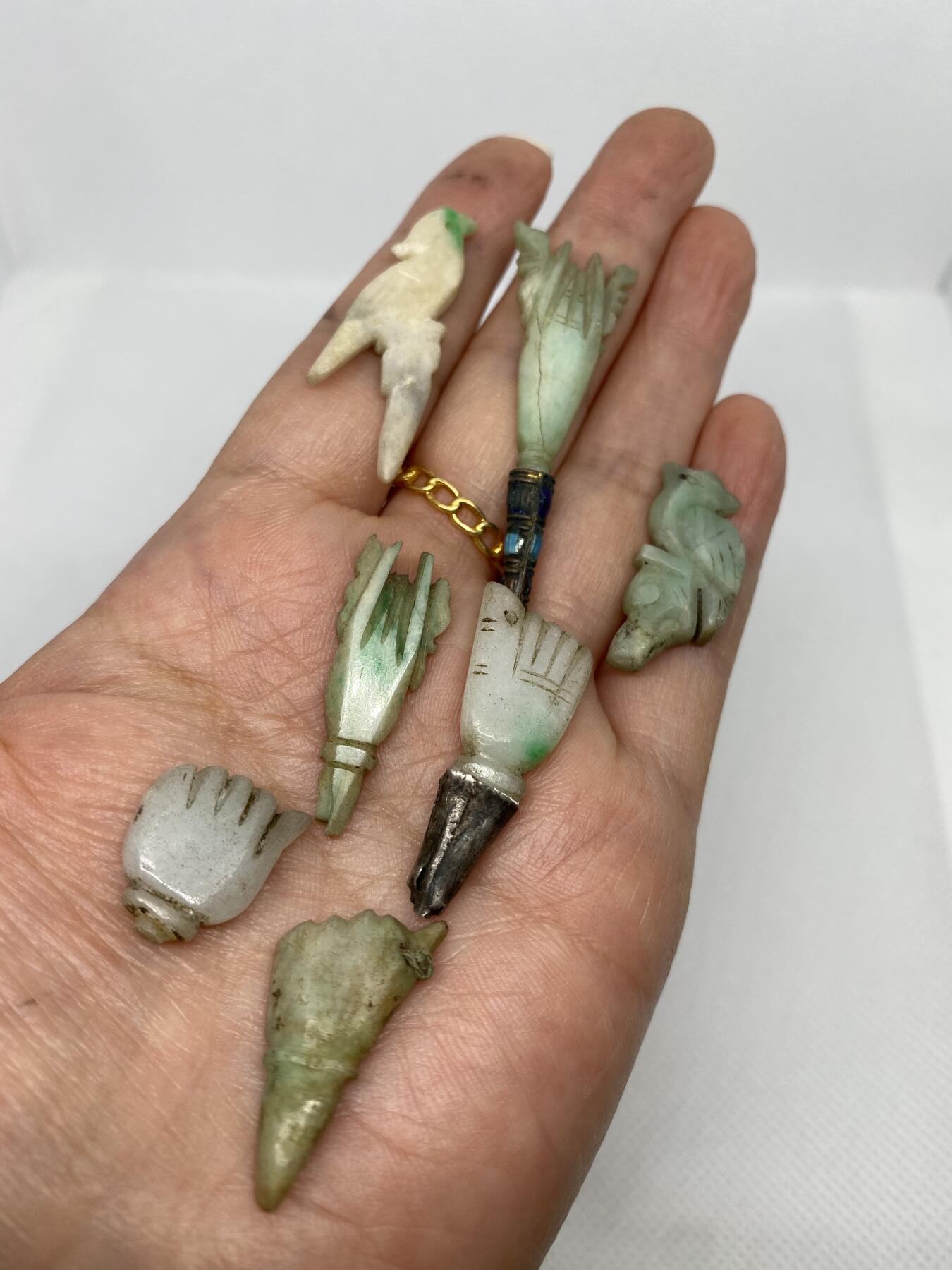 清代翡翠佛手花鸟簪子头7个，尺寸1.5-4.2厘米，品相如图，700包快递