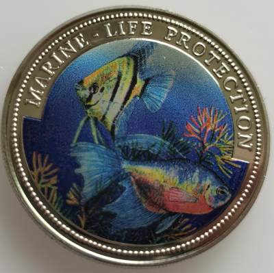 各种欧洲散币20240726场次（中拍皆有赠品），每周两拍，可寄存，周日统一发货 - 海洋生物保护系列 利比里亚 1996 1元 鱼类 保护海洋动物系列 彩色 纪念币 38mm