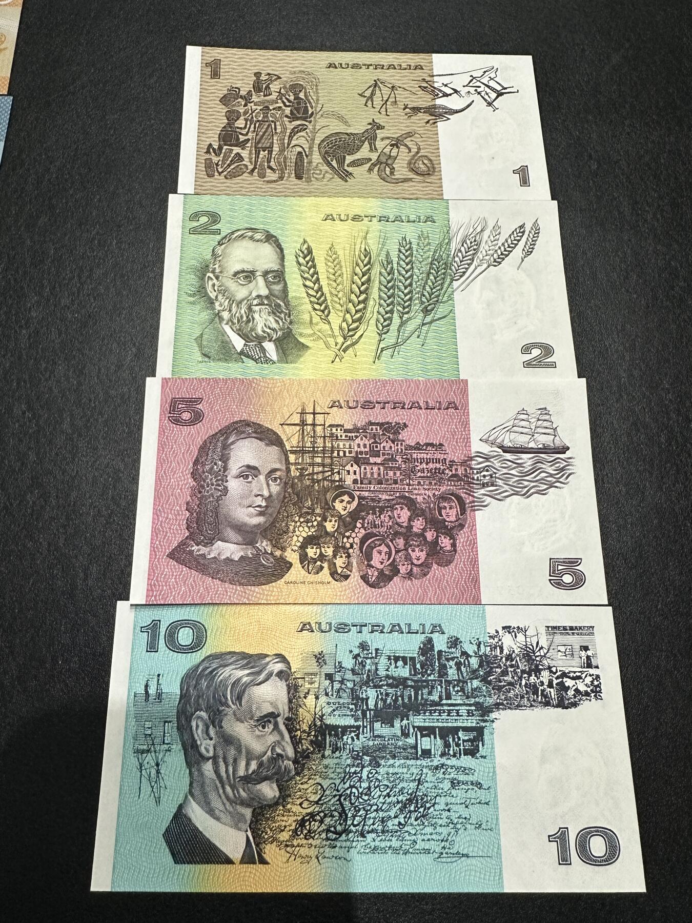 《外钞收藏家》第三百九十四期 澳大利亚纸版1-10元 四张一起 全新UNC 尾9一同