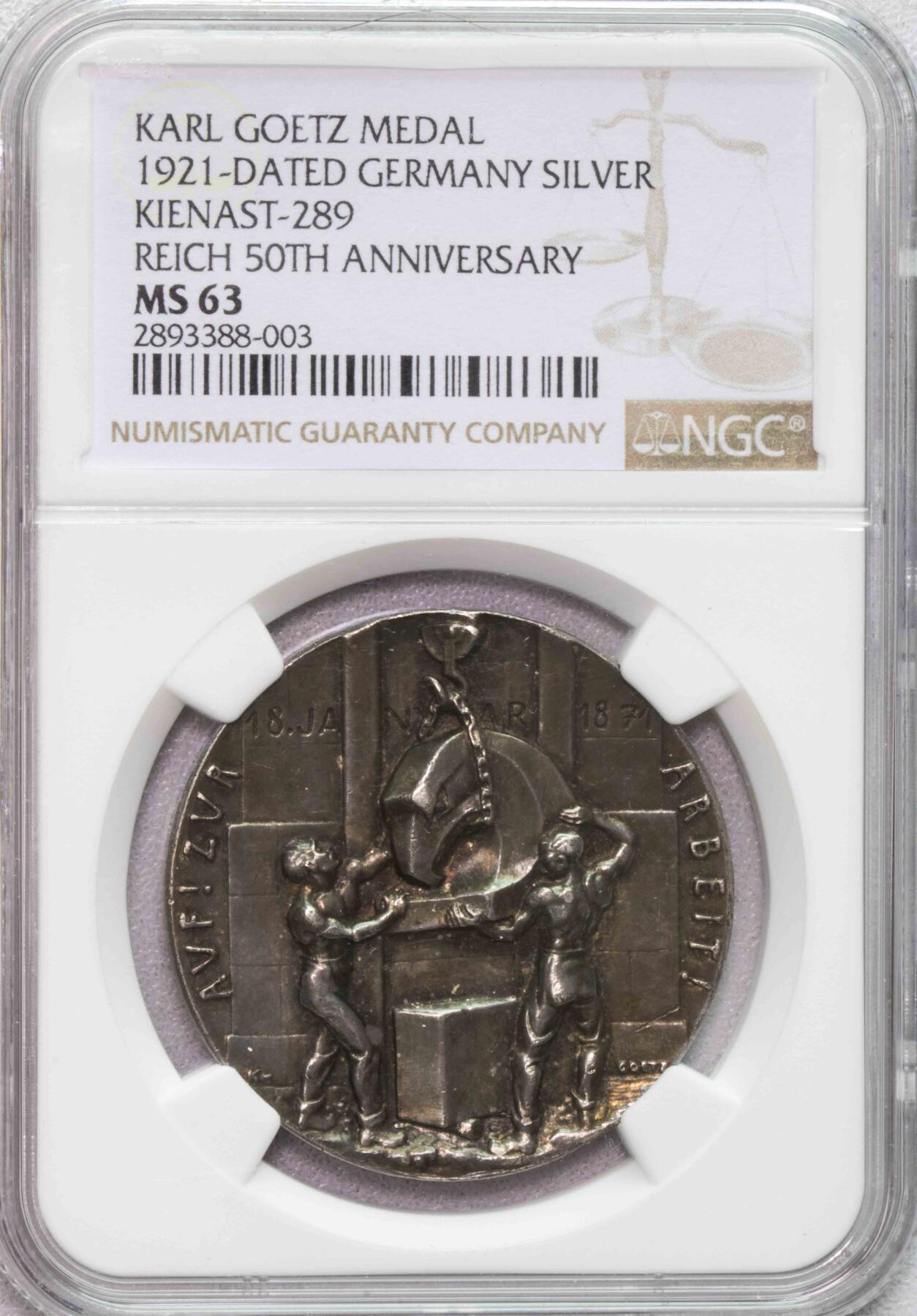NGC-MS63 1921德国卡尔歌茨系列德意志帝国50周年纪念银章