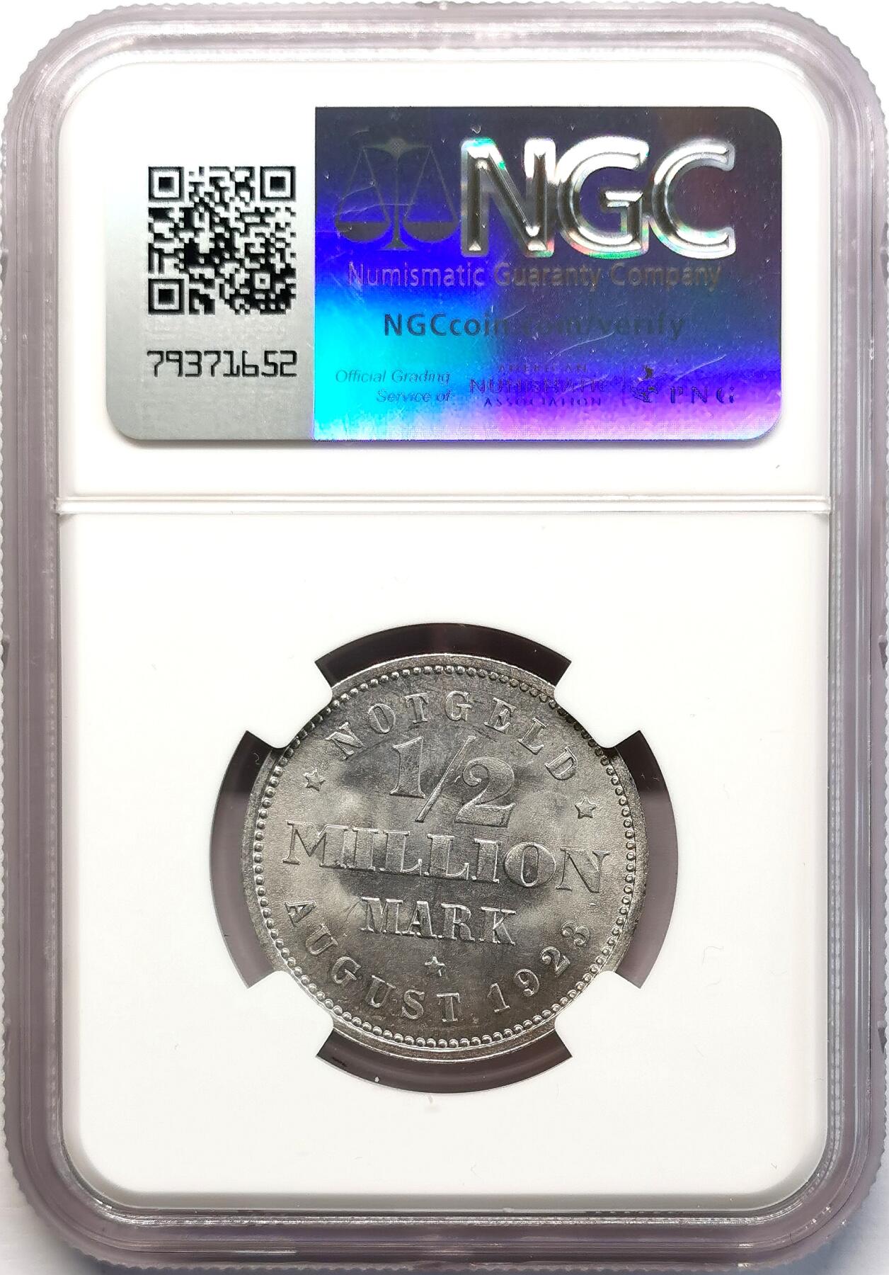 凡希社世界钱币微拍第二百七十七期 1923J德紧50万马克NGC-MS65