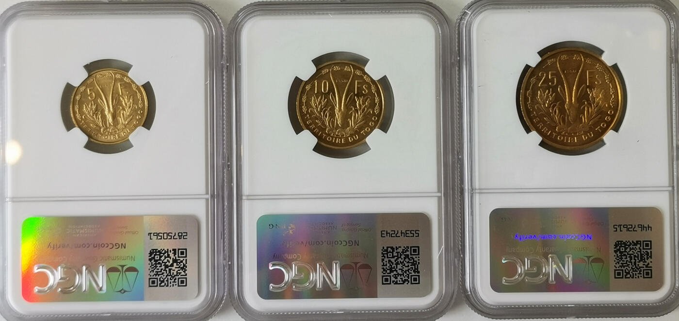 NGC-MS66/65 1956法属多哥样币三枚套完美品