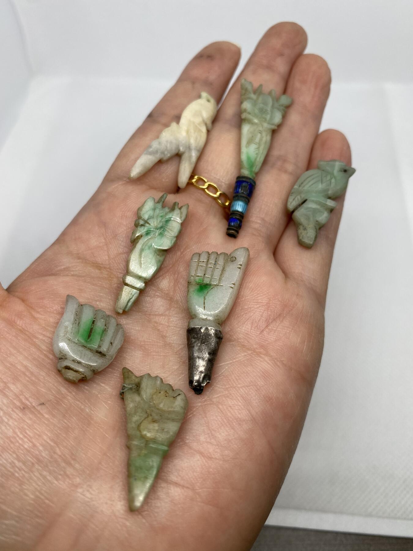 清代翡翠佛手花鸟簪子头7个，尺寸1.5-4.2厘米，品相如图，700包快递