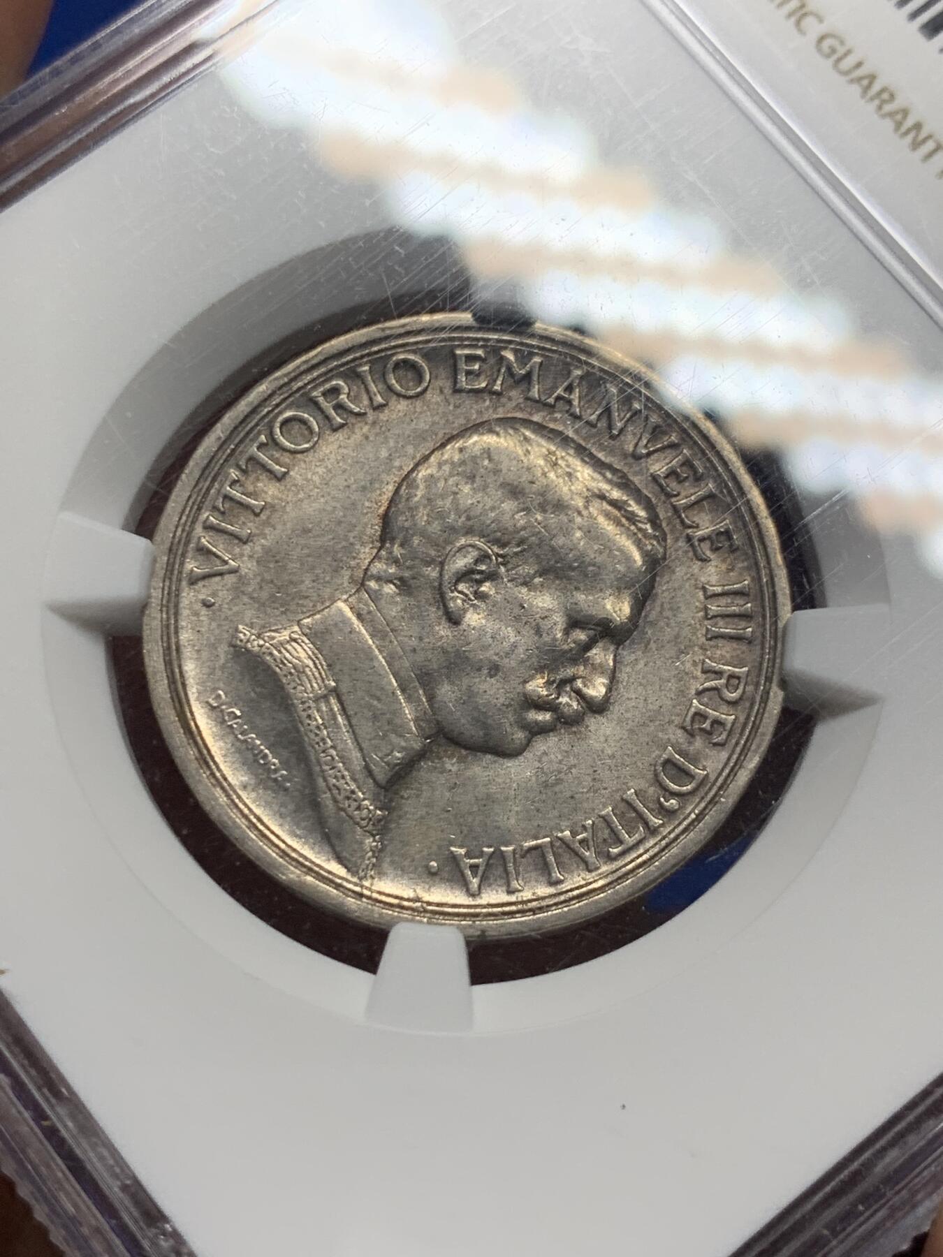 《竞宝斋》第289场- 周日，周一，周二 3场连拍 （全场包邮） NGC AU53 意大利1916年2里拉银币 马车 女神 造币艺术的经典品种