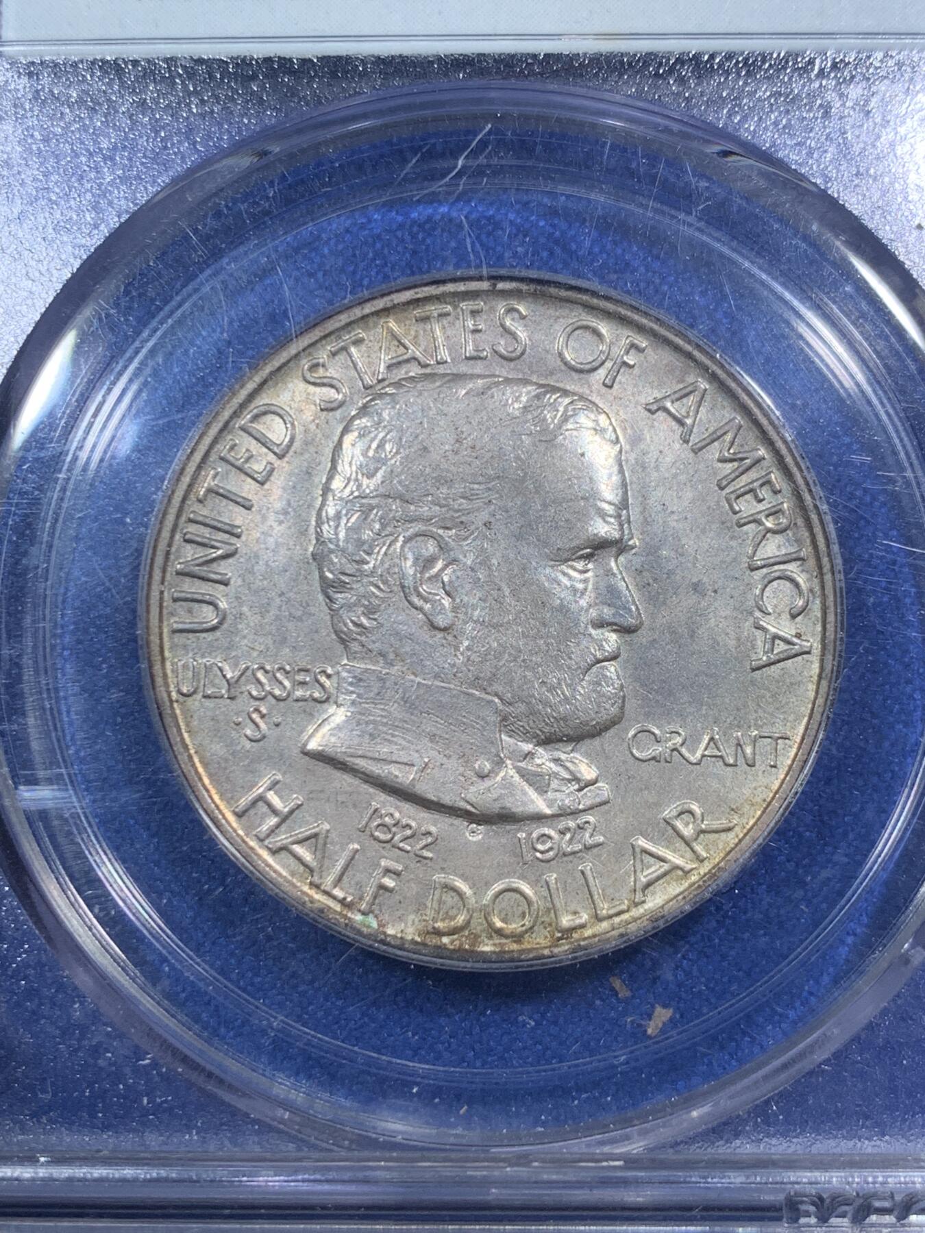 《竞宝斋》第289场- 周日，周一，周二 3场连拍 （全场包邮） PCGS MS64 美国 1922年 格兰特将军 半美元 PC经典老绿盒 状态很好