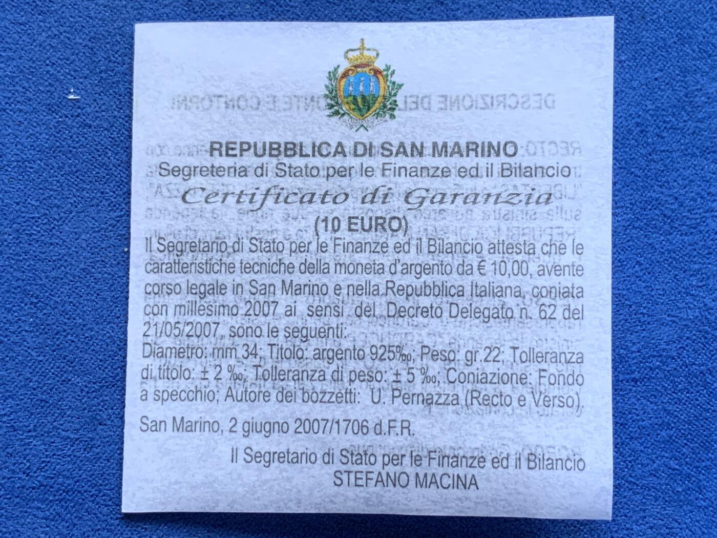 《竞宝斋》第289场- 周日，周一，周二 3场连拍 （全场包邮） 圣马力诺2007年意大利诗人乔苏·卡杜奇100年10欧元银币