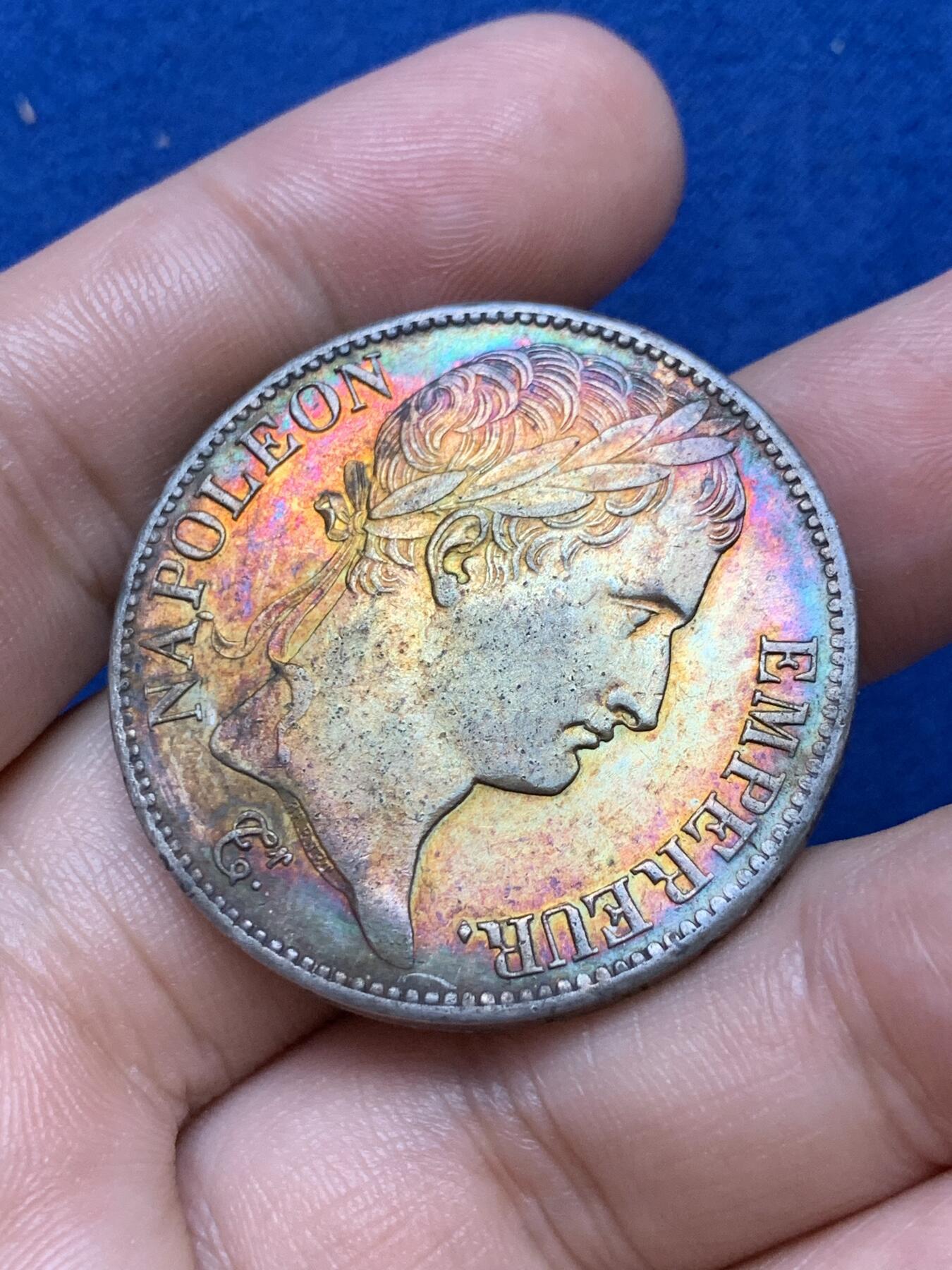 《竞宝斋》第289场- 周日，周一，周二 3场连拍 （全场包邮） 法国1811年拿破仑5法郎银币 五彩好品