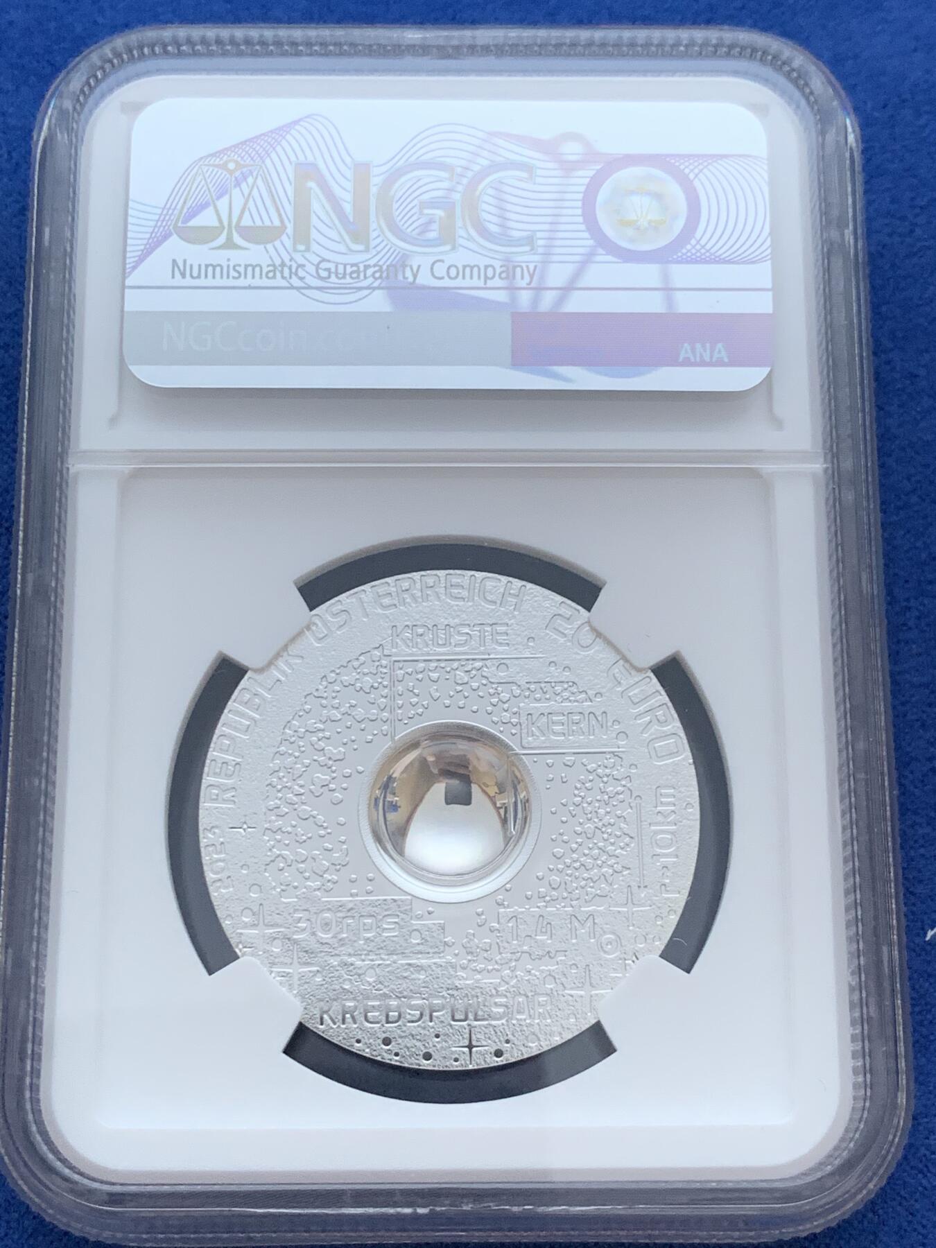 《竞宝斋》第289场- 周日，周一，周二 3场连拍 （全场包邮） 首期 NGC PF69UC 奥地利2023年中子星彩银20欧精制纪念币 限量30000枚 2025年度克劳斯世界硬币大奖赛之最佳银币提名币 大热门  盒证齐全 22.4g 925银 34mm