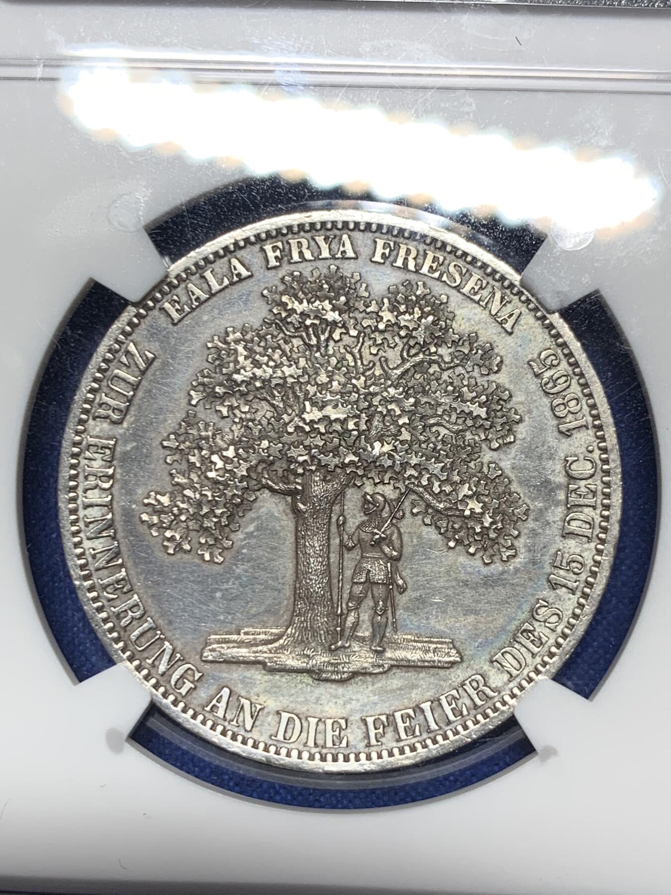 《竞宝斋》第289场- 周日，周一，周二 3场连拍 （全场包邮） NGC UNC 德国 1865年 汉诺威 名誉品 橡树泰勒 细节状态好 实为难得 性价比高